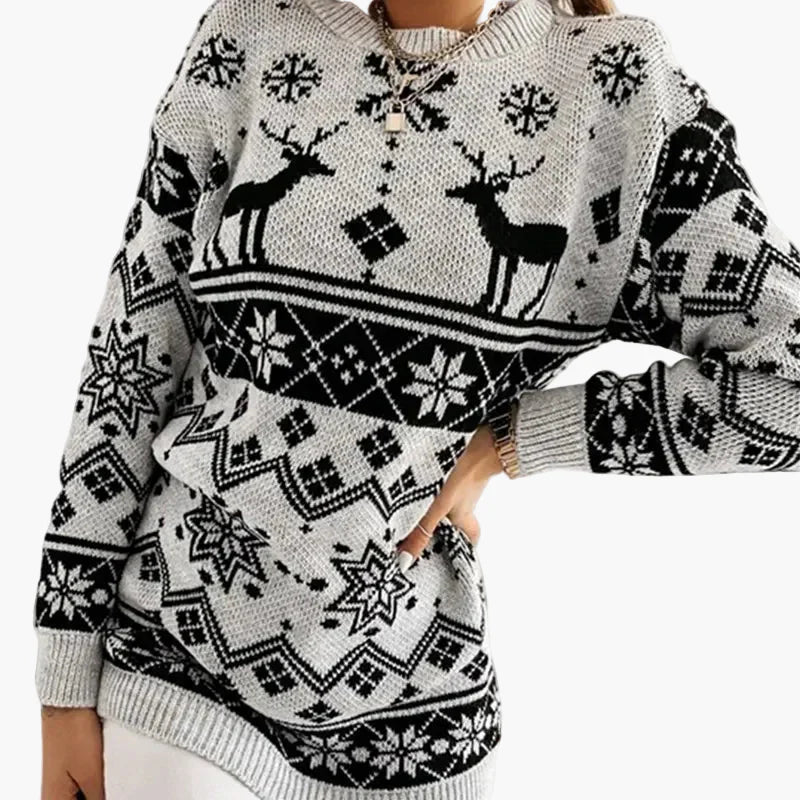 Dam Tröja Julmotiv Renar och Snöflingor Mode Vardagsstil