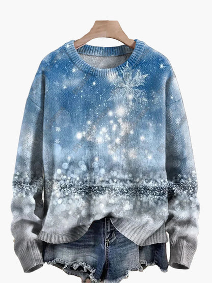 Damtröja julig mönster stickad med broderade motiv – perfekt för vinter och fest