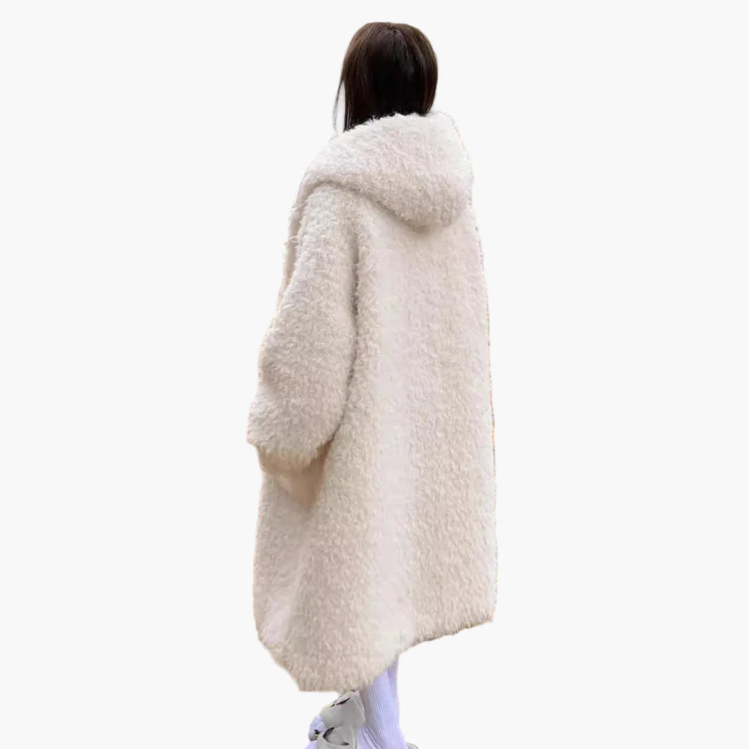 Dam Vinter Oversize Lång Fuskpäls Kappa med Toggle-Stängning och Fickor