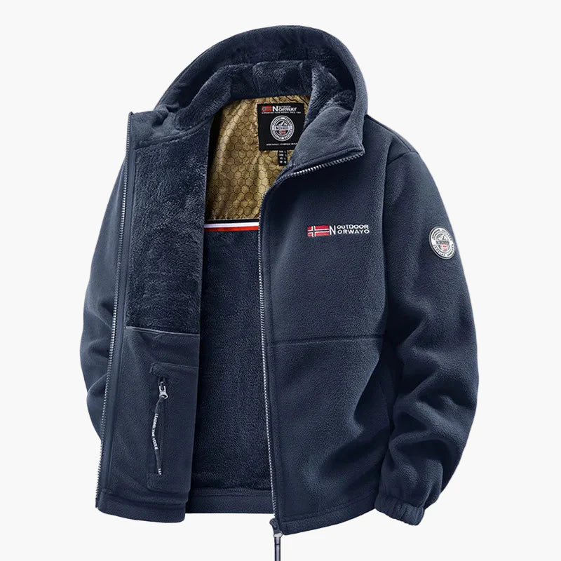 Herr Fleecejacka Outdoor Norge Vinterjacka med Huva – Varm och Sportig för Utomhusaktiviteter