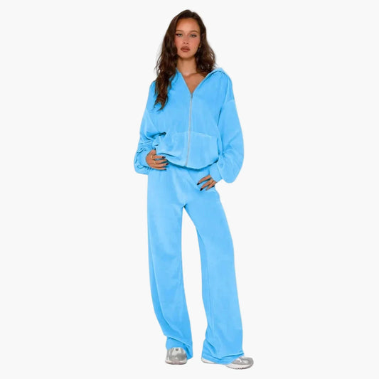 Damers tvådelad avslappnad hoodie och byxa set – sportig streetwear lounge