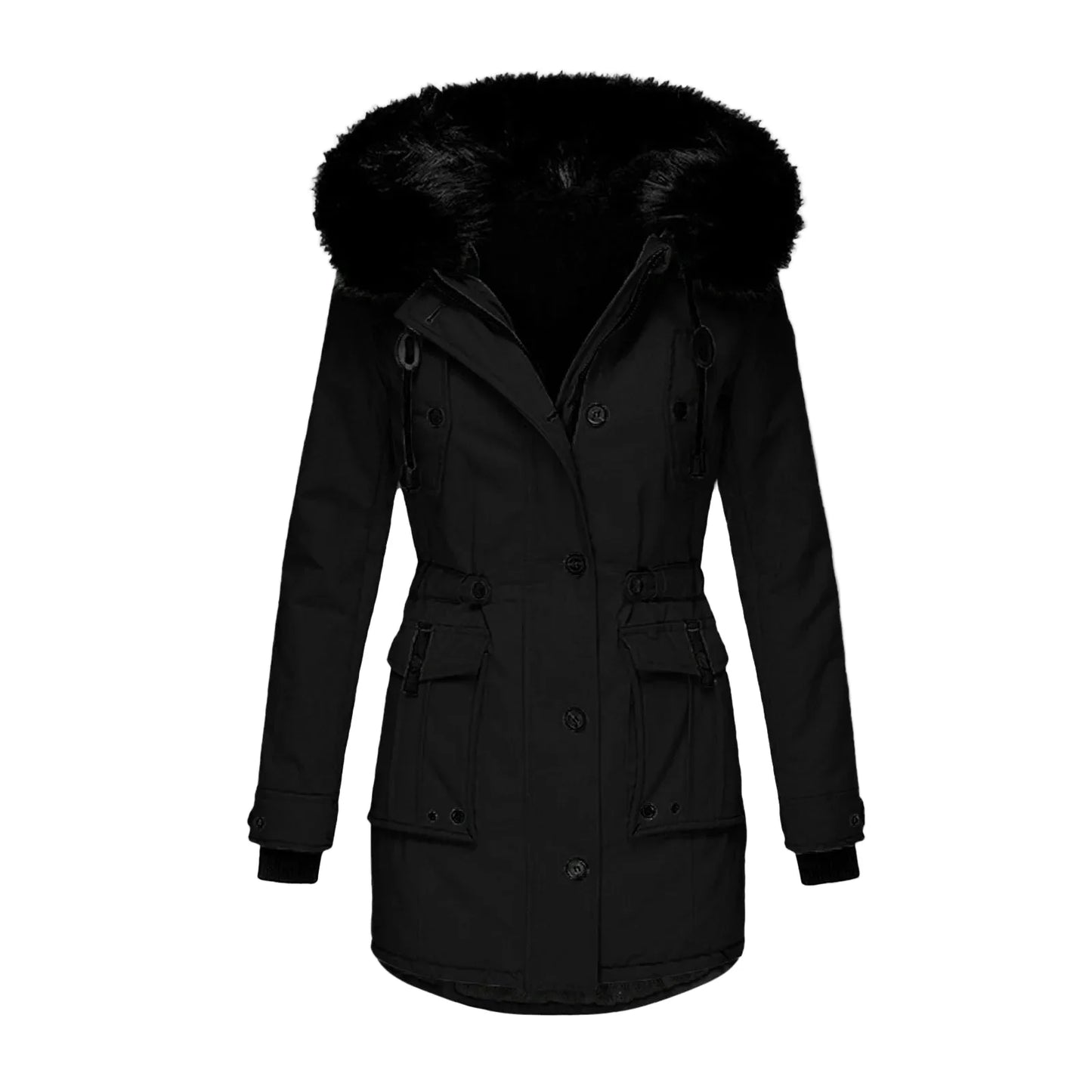 Dam Vinterjacka Plus Size Parkas med Huva och Fuskpäls – Varm Lång Jacka för Vardagsbruk och Fritid