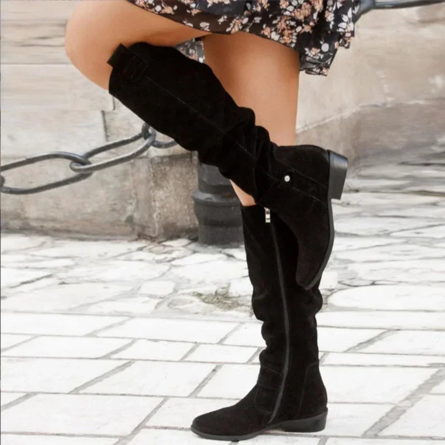 Dam Retro Knähöga Boots Lågklackade – Stilrena Höst- och Vinterstövlar