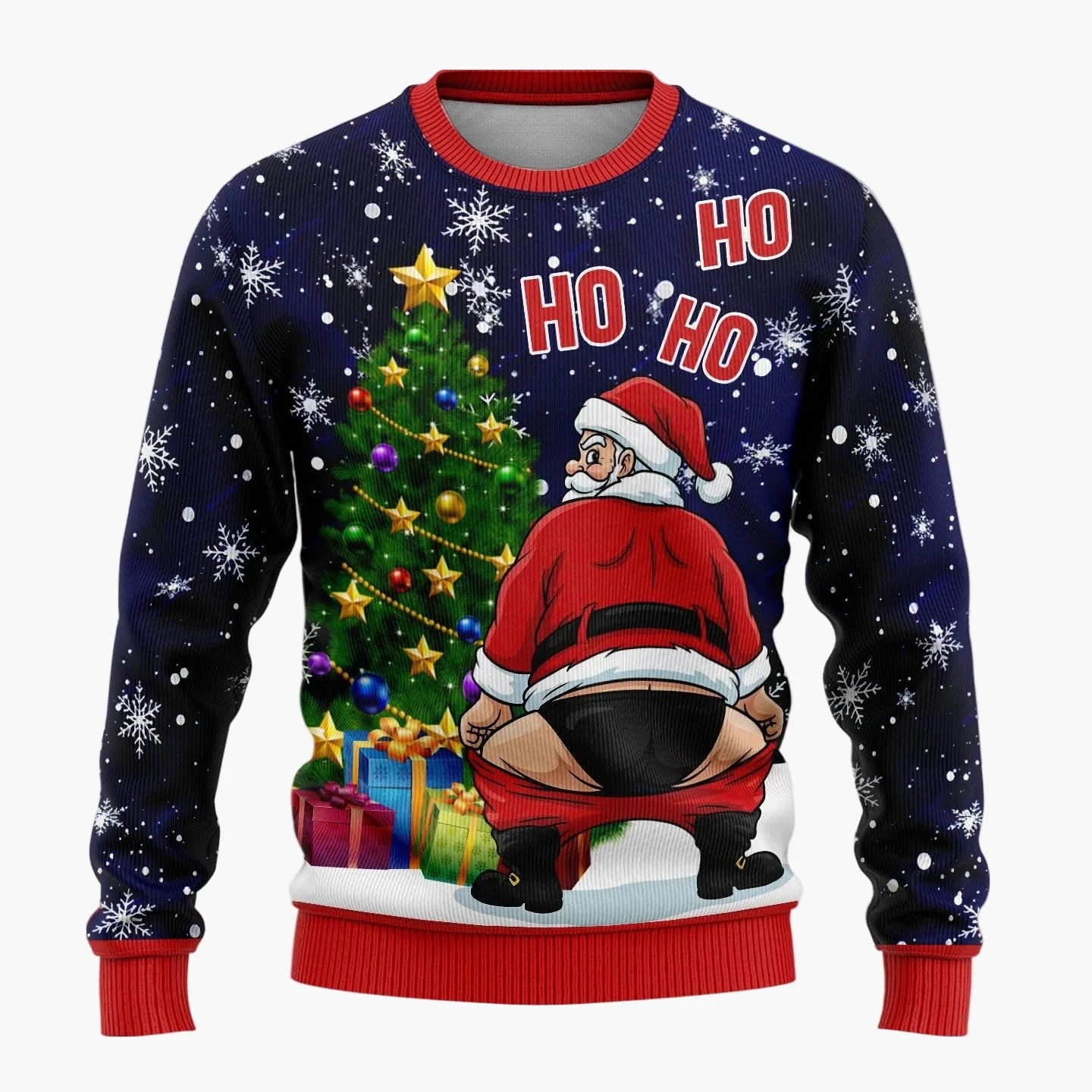 Herr Rolig Jultröja med Skämtsam Tomte och Julgran – Perfekt för Julfester och Ugly Christmas Sweater-tävlingar