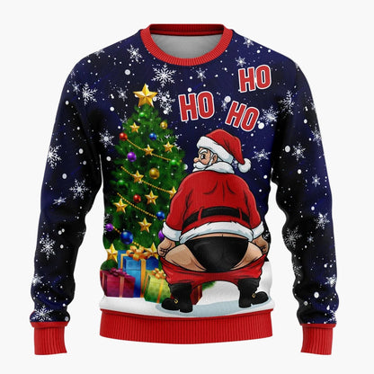 Herr Rolig Jultröja med Skämtsam Tomte och Julgran – Perfekt för Julfester och Ugly Christmas Sweater-tävlingar