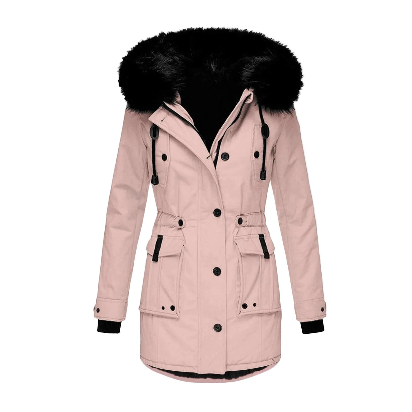 Dam Vinterjacka Plus Size Parkas med Huva och Fuskpäls – Varm Lång Jacka för Vardagsbruk och Fritid
