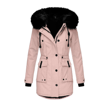 Dam Vinterjacka Plus Size Parkas med Huva och Fuskpäls – Varm Lång Jacka för Vardagsbruk och Fritid