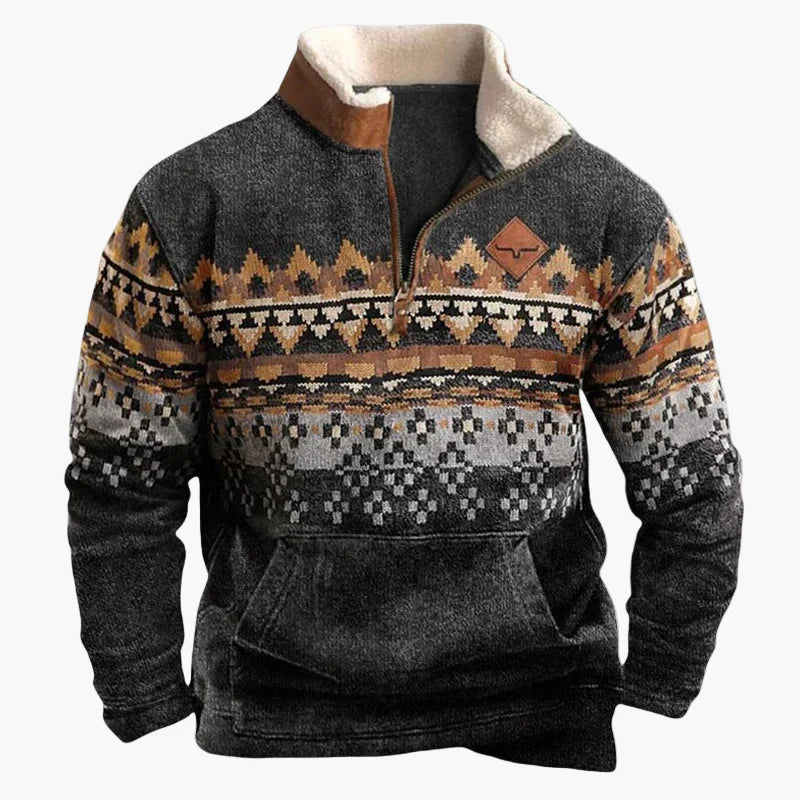Herrar Western Stil Fleece Halvzip Tröja – Varm och Bekväm för Uteliv