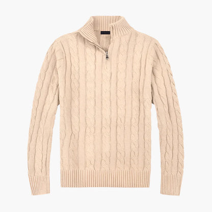 Herrstickad halvpolo med dragkedja – Klassisk kabelstickad tröja för elegant vardagsstil