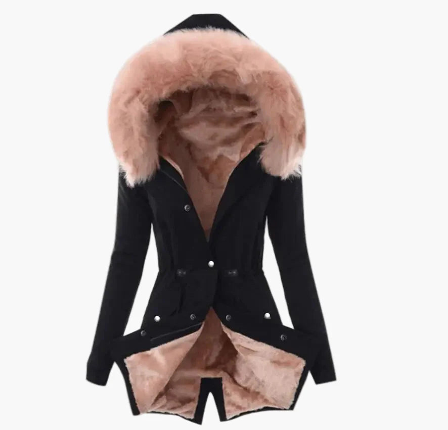 Dam Vinterjacka med Fuskpäls Fodrad Kapuschong – Elegant Varm Parkas för Kallt Väder