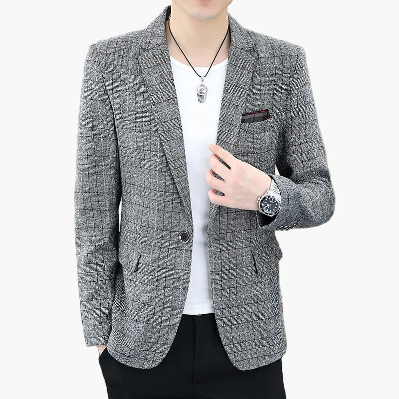 Herr Elegant Rutmönstrad Kavaj för Kontor och Fest – Modern Slim Fit Blazer