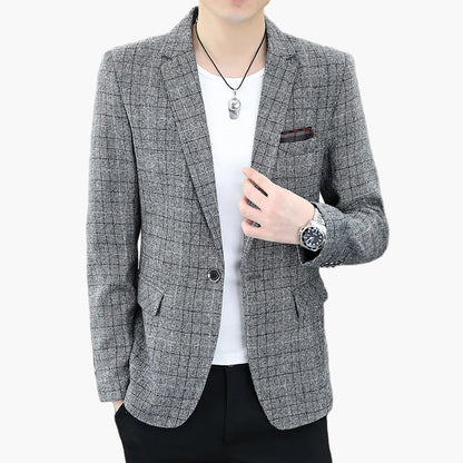 Herr Elegant Rutmönstrad Kavaj för Kontor och Fest – Modern Slim Fit Blazer