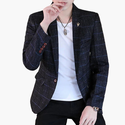 Herr Elegant Rutiga Kavaj – Moderiktig Blazer för Fest och Vardag