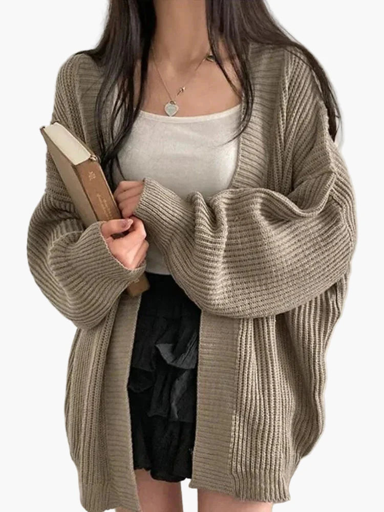 Damers avslappnad oversized stickad cardigan – perfekt för vardagsbruk och mysiga dagar