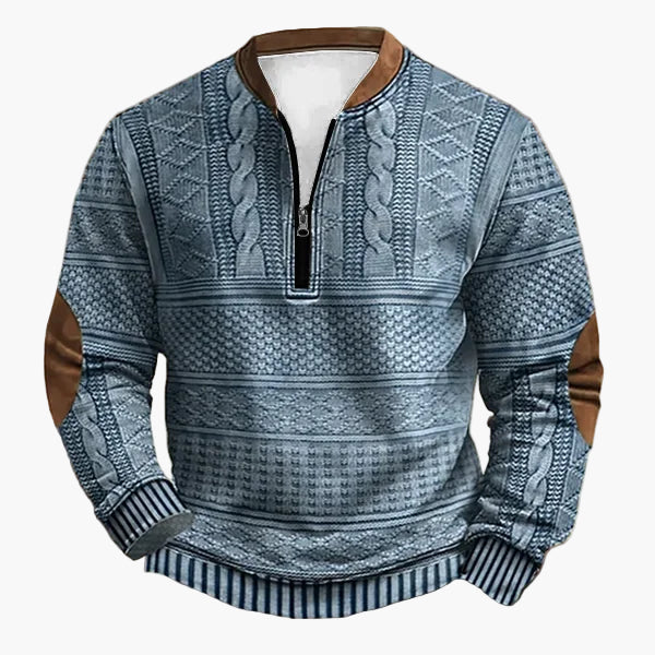 Herrtröja med halv dragkedja – Stickad look, vardagsstil, modern design