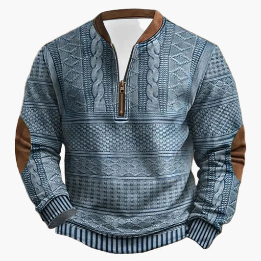 Herrtröja med halv dragkedja – Stickad Look, Retro Casual för Utomhusbruk
