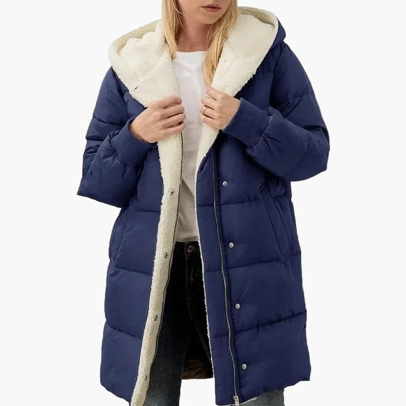 Dam Vinterjacka Lång Puffer Varm Fritidsstil med Huva