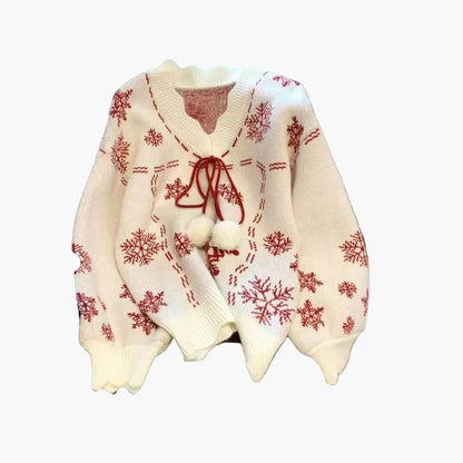 Damkofta med snöflingor och vintermönster - Julinspirerad stickad cardigan