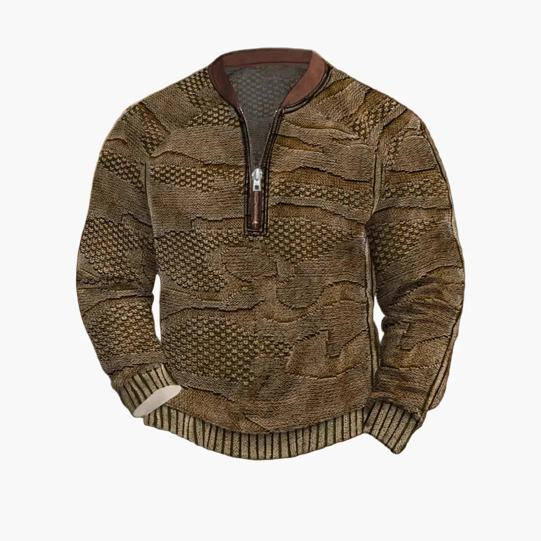 Herrar Halvzip Stickad Tröja med Modern Mönsterdesign för Vardag och Fritid
