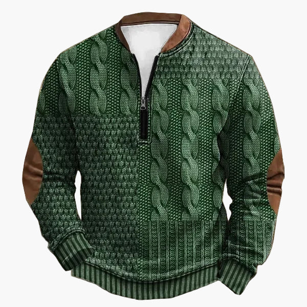 Herrtröja med halv dragkedja – Stickad look, vardagsstil, modern design