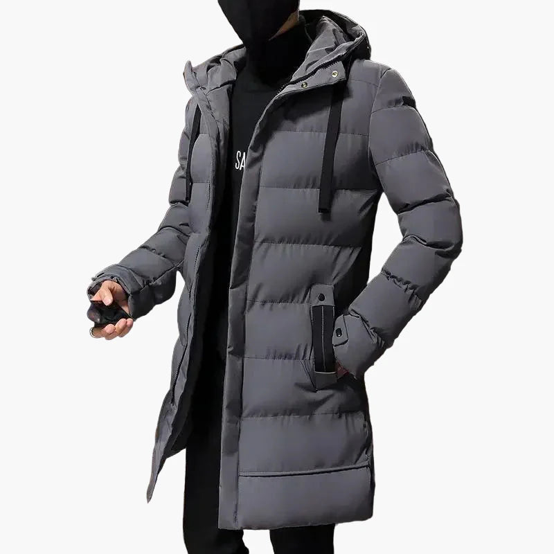 Herr vinterparkas med huva – Modern lång jacka för kallt väder och urban stil