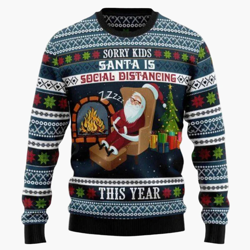 Herr Jultröja Biker Santa – Rolig och Unik Ugly Christmas Sweater för Män