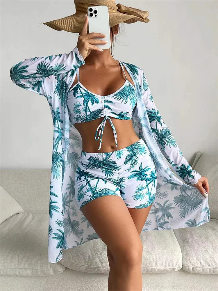 Mary – Modernt Högmidjat Dam Bikini med Långa Ärmar
