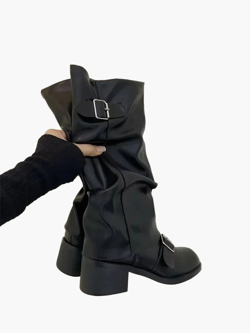 Damstövlar med Spänne och Låg Klack – Trendiga Höst- och Vinterboots för Kvinnor