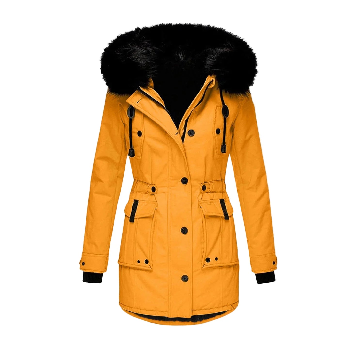 Dam Vinterjacka Plus Size Parkas med Huva och Fuskpäls – Varm Lång Jacka för Vardagsbruk och Fritid