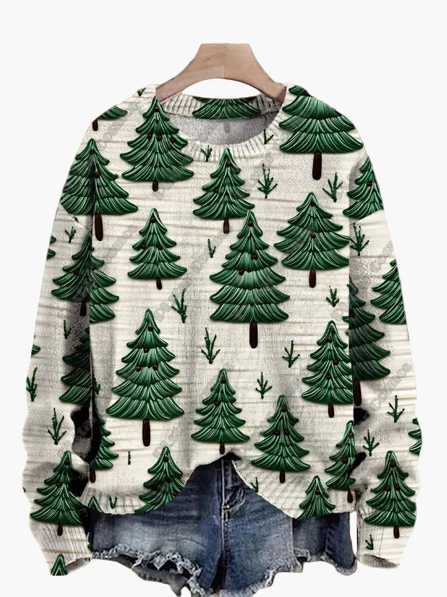 Damtröja julig mönster stickad med broderade motiv – perfekt för vinter och fest