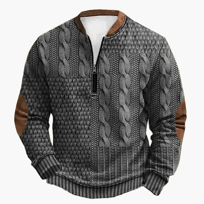 Herrtröja med halv dragkedja – Stickad look, vardagsstil, modern design