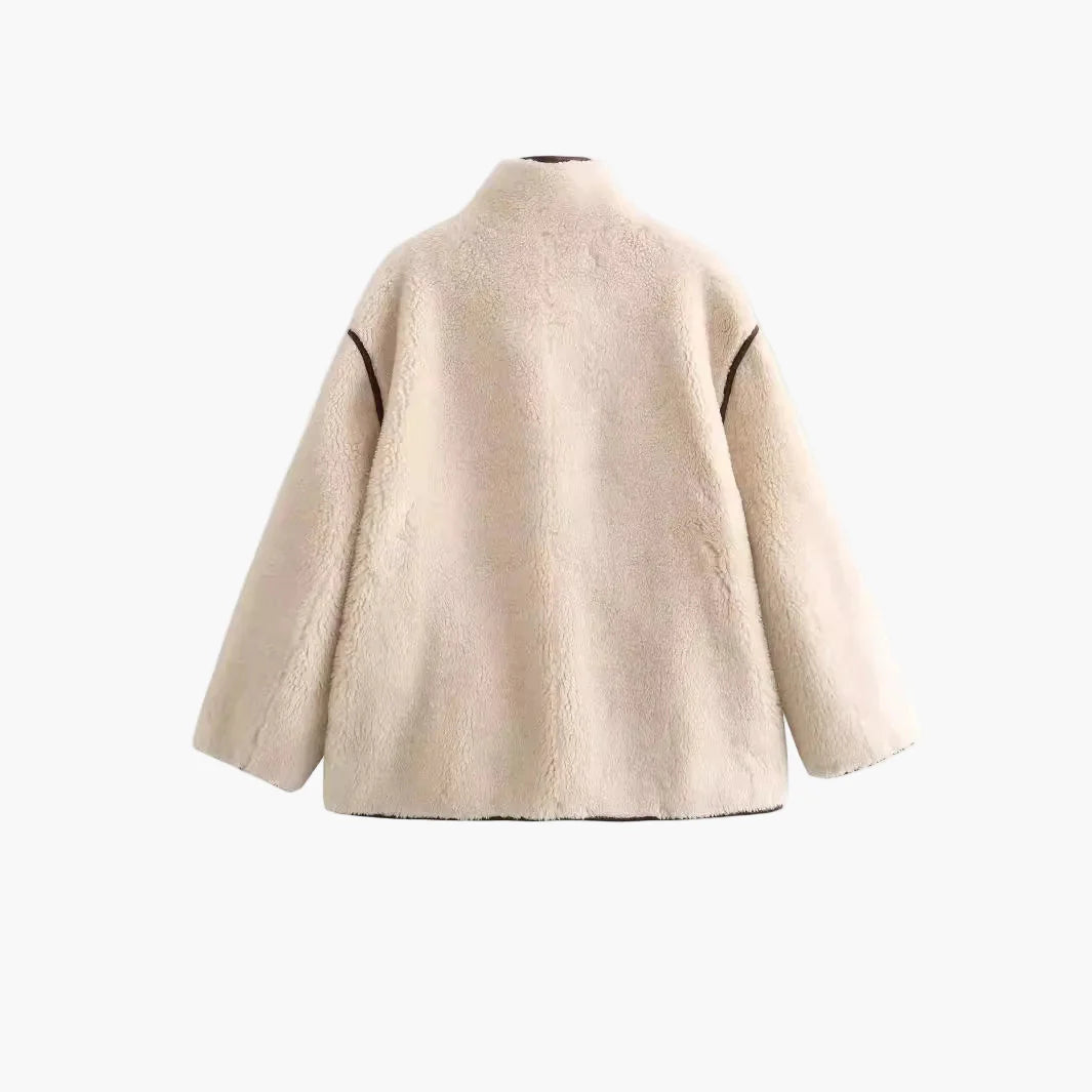 Damjacka i trendig teddy-stil för höst och vinter – Elegant ytterjacka med modernt snitt