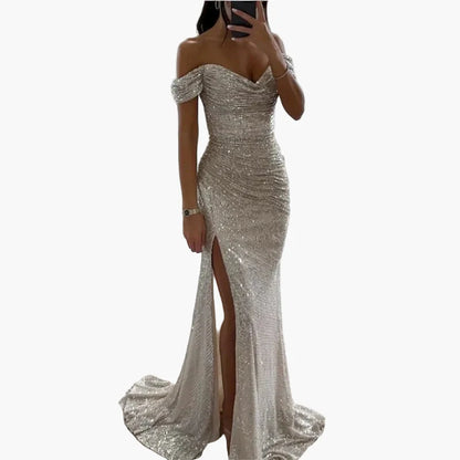 Damklänning Off-Shoulder Elegant Festklänning med Slits för Kväll & Bal