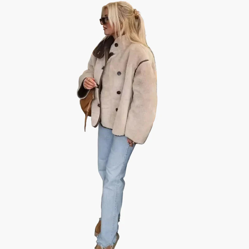 Damjacka i trendig teddy-stil för höst och vinter – Elegant ytterjacka med modernt snitt