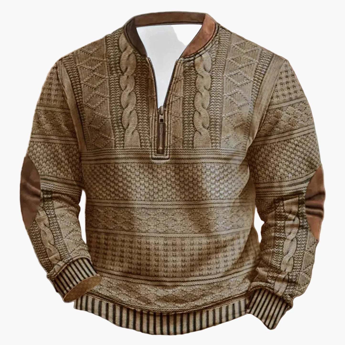 Herrtröja med halv dragkedja – Stickad Look, Retro Casual för Utomhusbruk