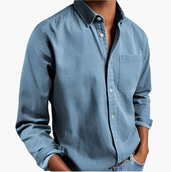 Herr Skjorta Casual Denim – Klassisk Button-Down för Vardagsstil och Kontor