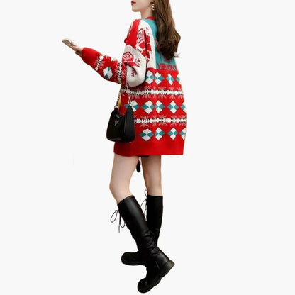Dam Jultröja Med 3D Snögubbe Dekor – Rolig Oversize Stickad Tröja För Julfest