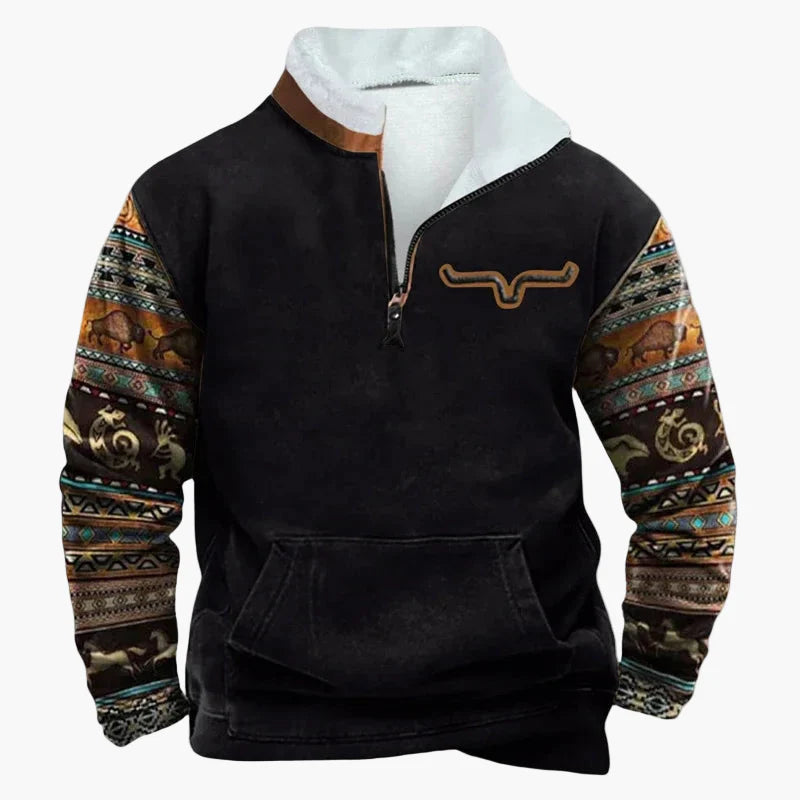 Herrar Western Stil Fleece Halvzip Tröja – Varm och Bekväm för Uteliv