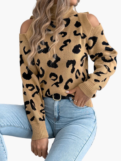Damtröja med trendigt leopardmönster och kalla axlar – Perfekt för vardag och fest