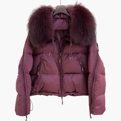 Damjacka Vinter Puffer med Stilig Pälsdetalj och Modern Design