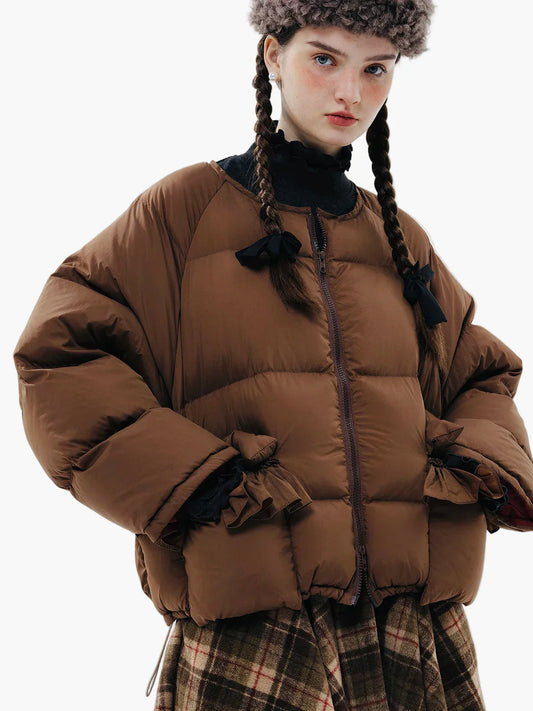 Damjacka Vintage Stil Vadderad Puffjacka för Höst och Vinter – Trendig och Ledig