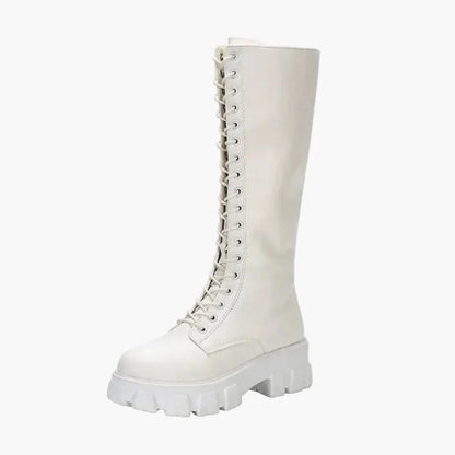Dam Stövlar Chunky Plattforms Kängor med Snörning – Trendiga Höga Boots för Mode och Vardag