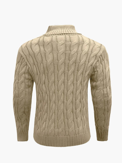 Herrtröja med Kabelstickning och Knappdetalj – Elegant Vardagsstil