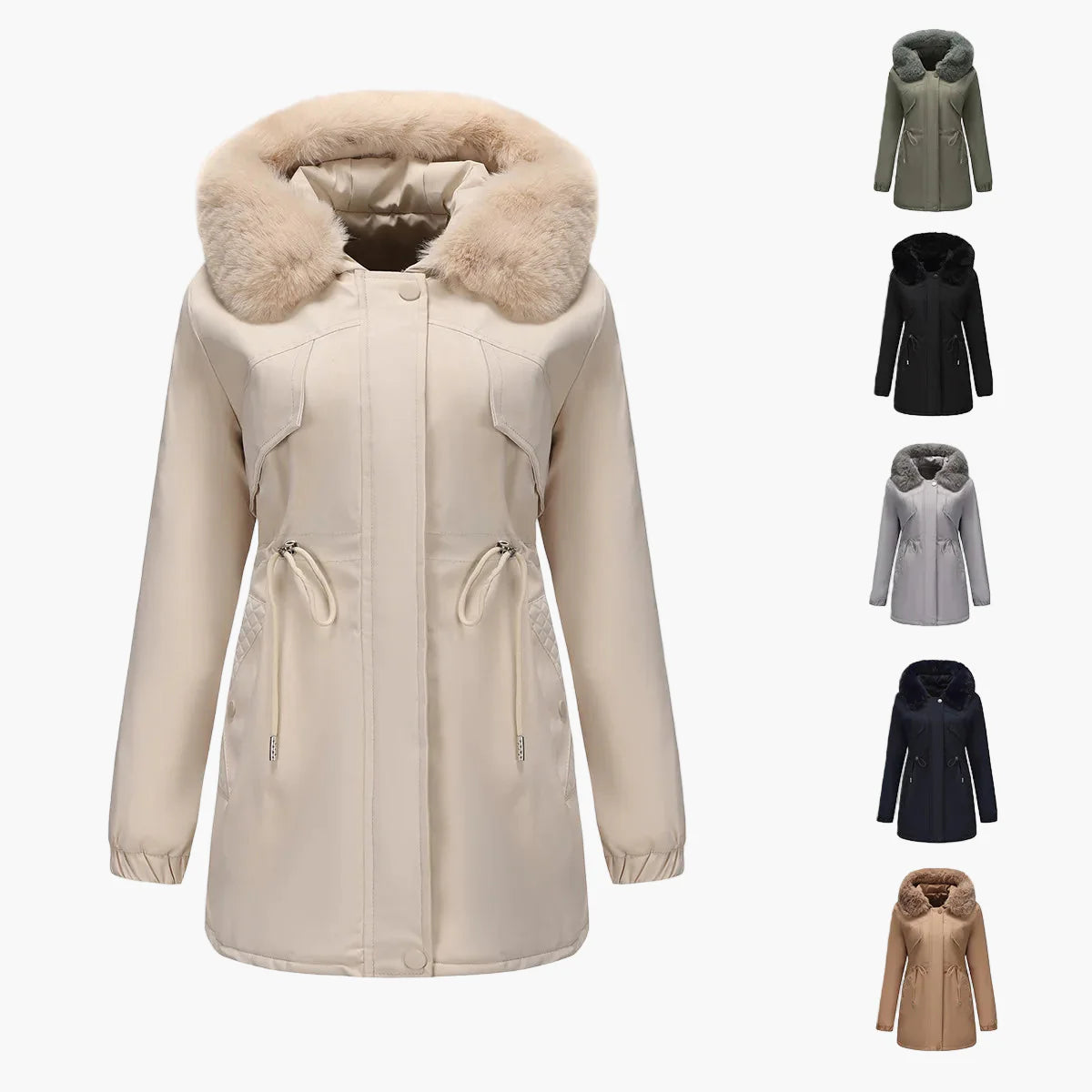 Dam Parkas Vinterjacka med Pälsluva – Elegant Varm Ytterplagg