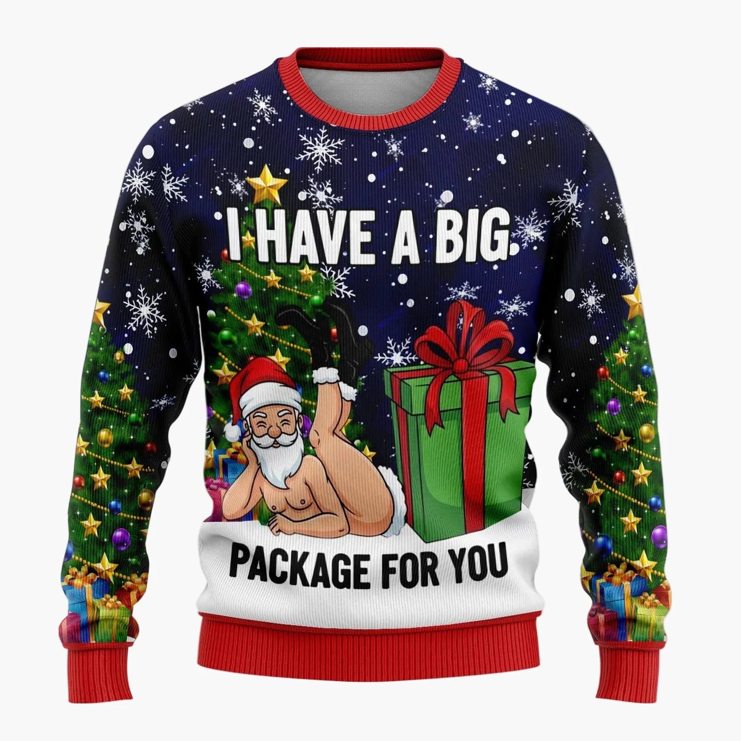 Herr Rolig Jultröja med Skämtsam Tomte och Julgran – Perfekt för Julfester och Ugly Christmas Sweater-tävlingar