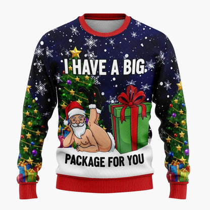Herr Rolig Jultröja med Skämtsam Tomte och Julgran – Perfekt för Julfester och Ugly Christmas Sweater-tävlingar