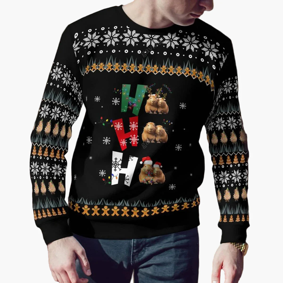 Herr Jultröja med Capybara och Jultema – Rolig Ugly Christmas Sweater för Högtider och Fester