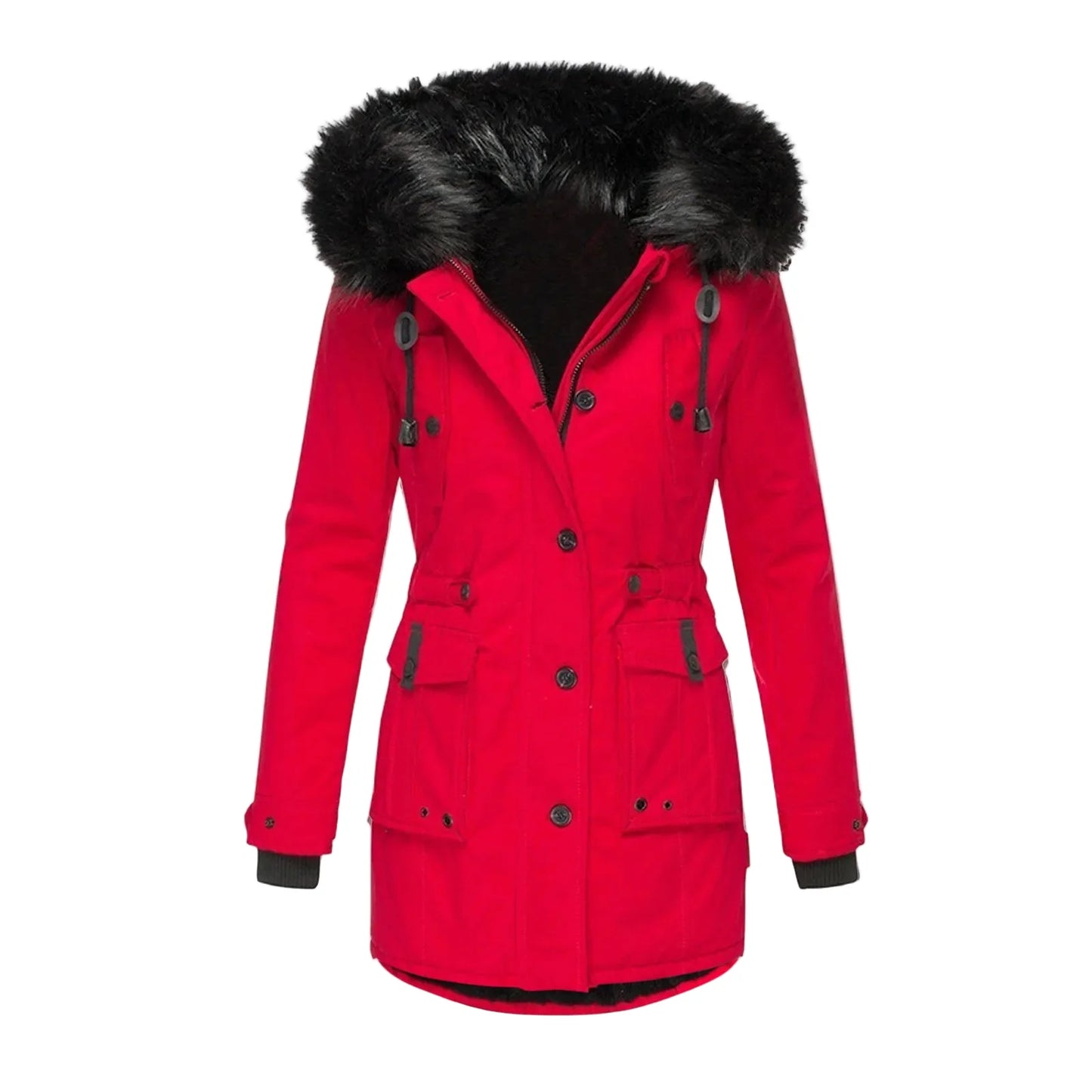 Dam Vinterjacka Plus Size Parkas med Huva och Fuskpäls – Varm Lång Jacka för Vardagsbruk och Fritid