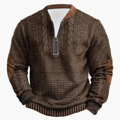 Herrtröja med halv dragkedja – Stickad Look, Retro Casual för Utomhusbruk