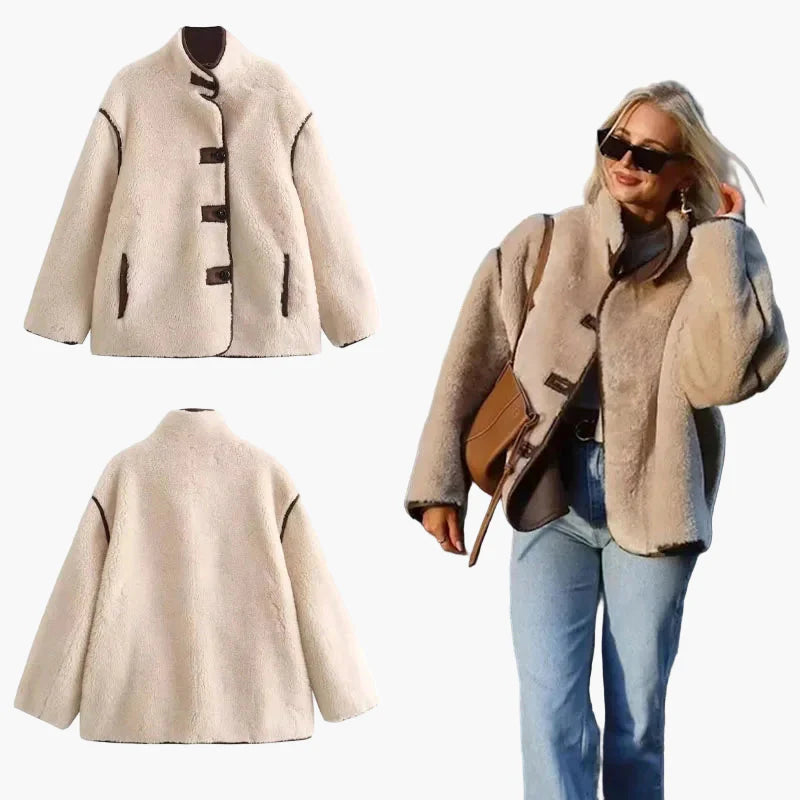 Damjacka i trendig teddy-stil för höst och vinter – Elegant ytterjacka med modernt snitt